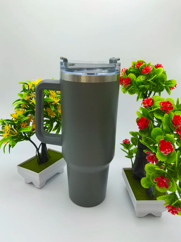 Flat Bottom Cup with Handle and Straw 40oz | Cup Holder for Travel | Insulated Stainless Steel Cup | BPA Free
