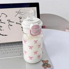 Cute Water Bottle with Straw Portable Plastic Pop-Up Cover Water Cup Kawaii Bottle Water Leak-Proof Drinking Bottle BPA Free
