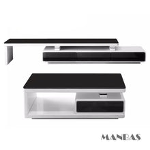 MANBAS Modern  Shiny White / Black TV Stand & Smart Coffee Table, TV Cabinet & Center Table for Living Room Home Furniture