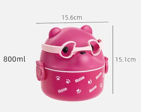 Lunch Box Portable Insulated Lunch Container Set Stackable Bento Cartoon Eyeglass Bear Shape Food Storage Container For Kids