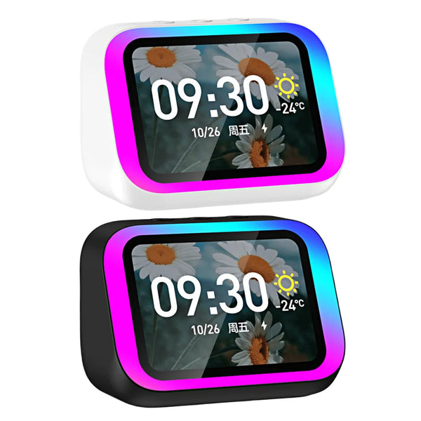 Smart BT Speaker Large-Screen Weather Temperature Display Table Speaker with Voice Assistant Bedroom Decor
