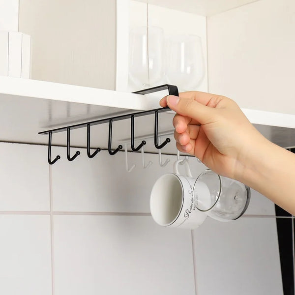 Space-Saver Mug & Wine Glass Holder - Easy Install, No-Drill Rack for Cabinet Organization