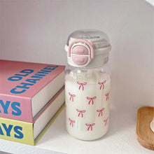 Cute Water Bottle with Straw Portable Plastic Pop-Up Cover Water Cup Kawaii Bottle Water Leak-Proof Drinking Bottle BPA Free
