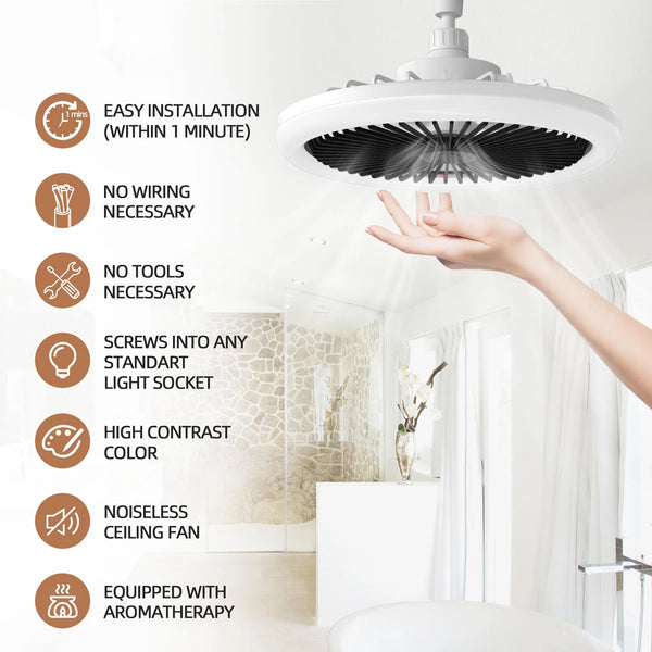 Smart 2 In 1 Ceiling Fan Lamps 3 Speeds Adjustable E27 Base Infinitely Dimmable for Bedroom Study LED Home Decorative Light