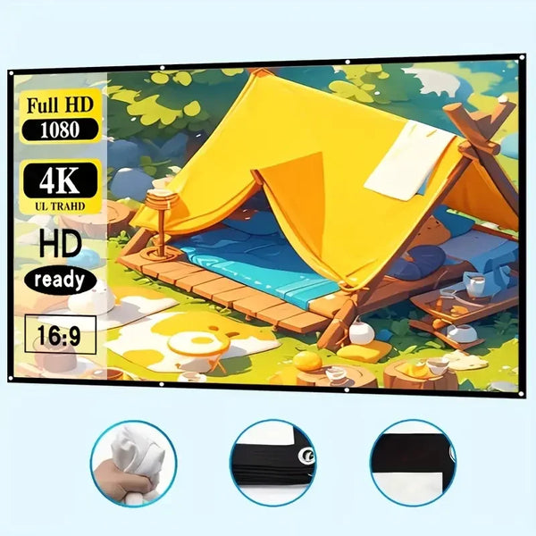 60-150 Inch Portable & Foldable Home Theater Projector Screen - Soft, Washable & Ironable White, 16:9 Aspect Ratio