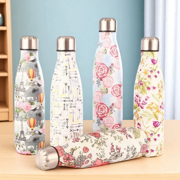 500ML Plants Printed Double Wall Stainless Steel Thermal Flask Fashion Vacuum Thermos Outdoor Portable Sport Drink Water Bottle