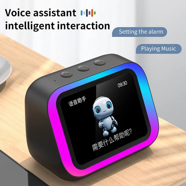 Smart BT Speaker Large-Screen Weather Temperature Display Table Speaker with Voice Assistant Bedroom Decor