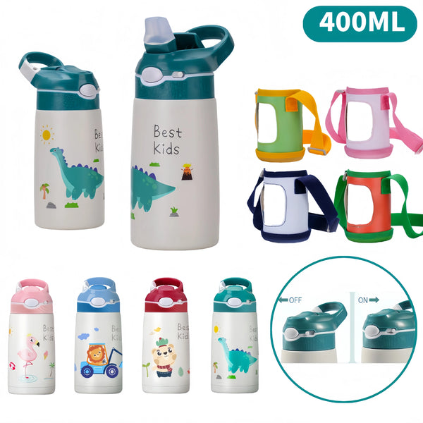 400ML 316 Stainless Steel Vacuum Flasks Thermos Bottle Kids Water Bottle Cartoon Animal Thermos Mug Baby Duck Billed Straw