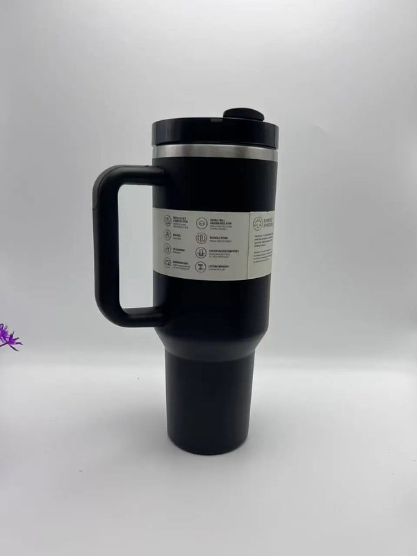 Flat Bottom Cup with Handle and Straw 40oz | Cup Holder for Travel | Insulated Stainless Steel Cup | BPA Free