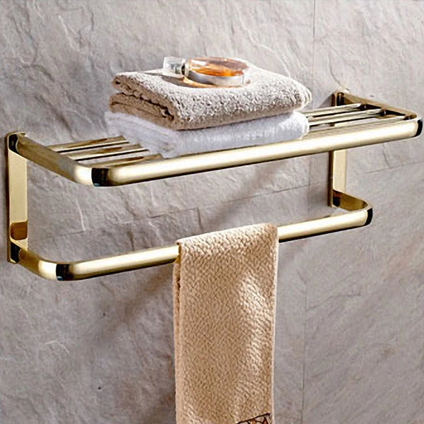 Luxury Shower Bathroom Accessories Set, Towel Ring, Paper Holder, Coat Hook, Toilet Brush, Polished Gold, Bath Hardware