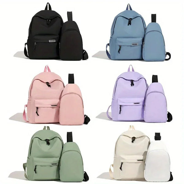 Casual Schoolbag 2pcs Bagset back to school Nylon Women Backpack Female Travel Bag Solid Color Large Capacity School Season ﻿