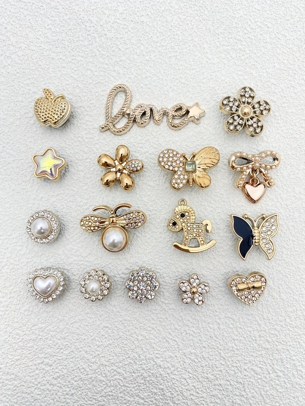 [Random] 30 accessories Detachable DIY everything gold/silver love Bear bow Rabbit stars flower rose decoration, suitable for wo