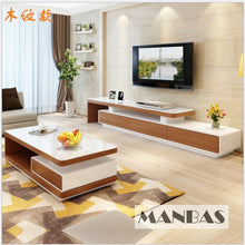 MANBAS Modern  Shiny White / Black TV Stand & Smart Coffee Table, TV Cabinet & Center Table for Living Room Home Furniture