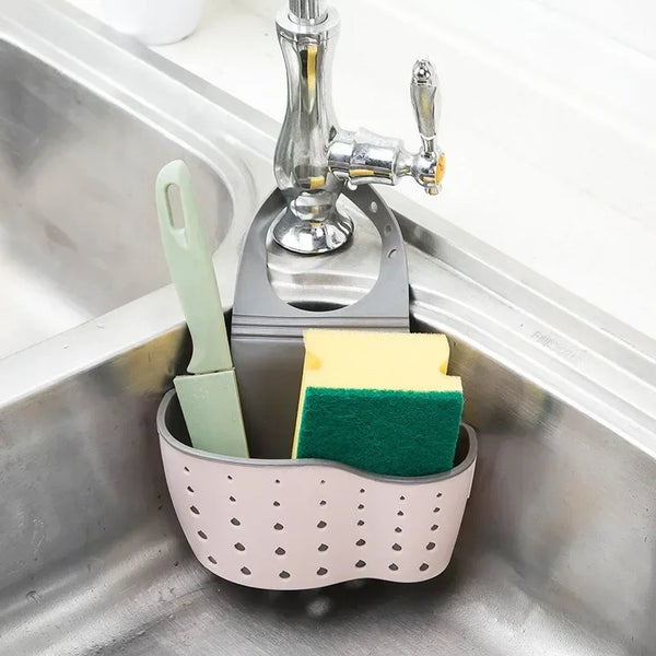Bathroom and Kitchen Sink Accessories: Storage Holder with Suction Cup for Soap, Sponge and Drain Rack