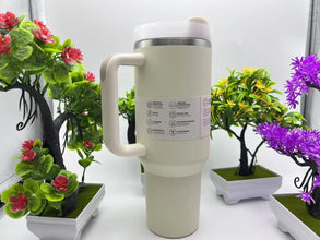 Flat Bottom Cup with Handle and Straw 40oz | Cup Holder for Travel | Insulated Stainless Steel Cup | BPA Free