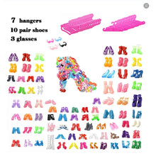 28pcs Fashion Dolls Accessories =1 Gown +3 Dress +2 Suit +2 Swimsuit +3 Glasses +10 Shoes +7 Hanger Clothes for 11.5'' Doll Toys