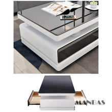 MANBAS Modern  Shiny White / Black TV Stand & Smart Coffee Table, TV Cabinet & Center Table for Living Room Home Furniture