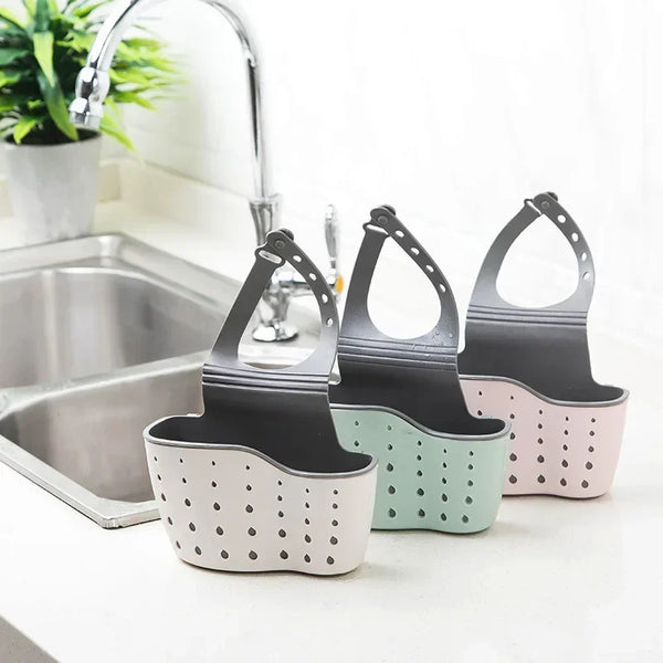 Bathroom and Kitchen Sink Accessories: Storage Holder with Suction Cup for Soap, Sponge and Drain Rack